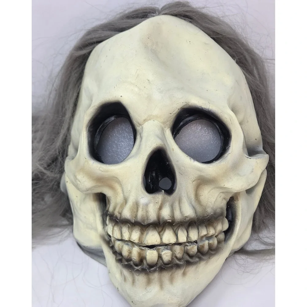Vintage 1997 Paper Magic Group Skull Mask Grey Hair Halloween Horror Prop 97
